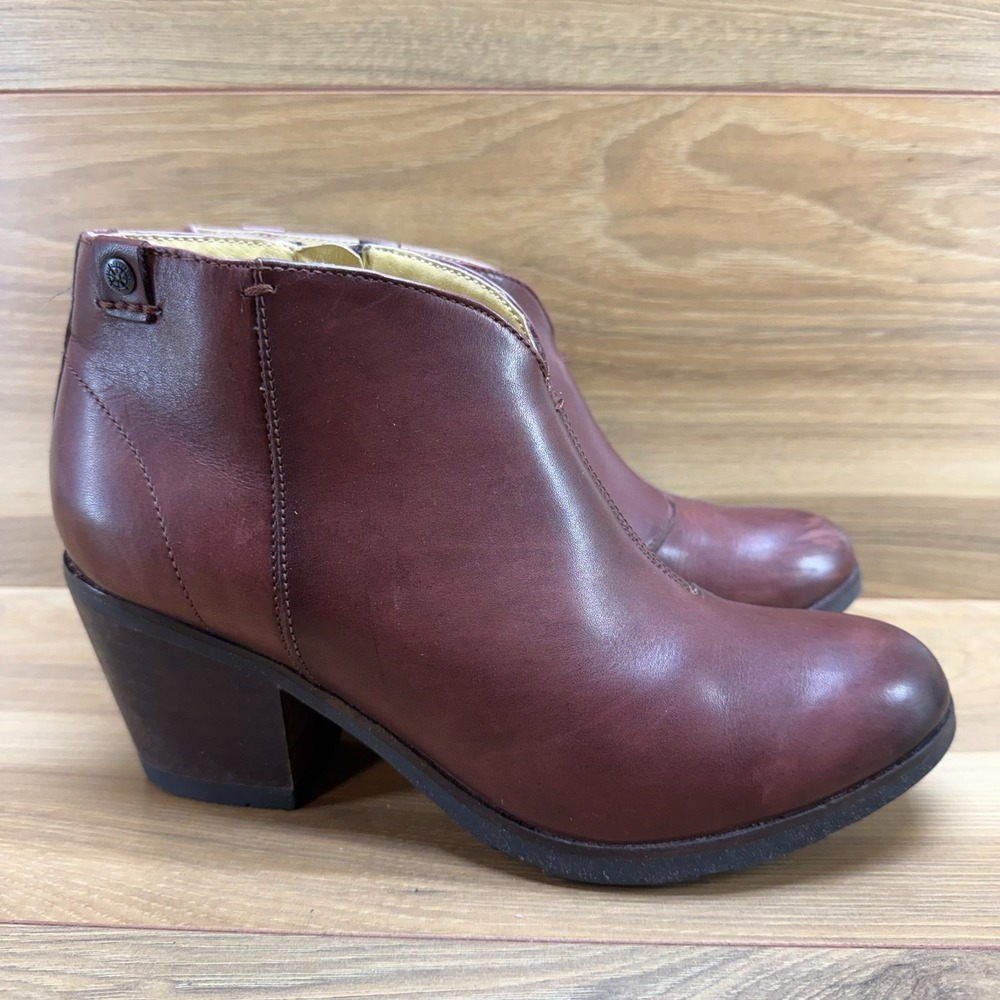 Bussola Brown Leather Booties Womens 8 8.5‎ EU 39 block Heel Zipper